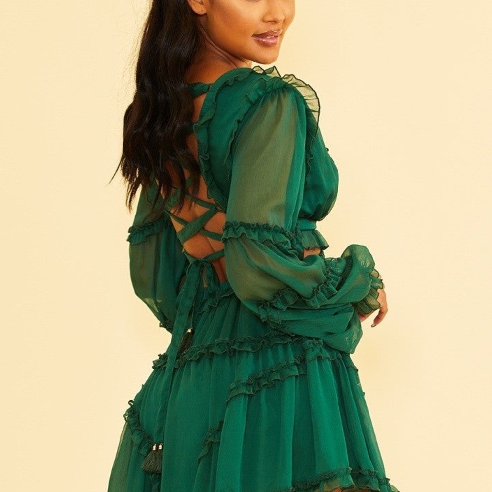 Emerald Green Long Sleeve Bishop Sundress for Cocktail Events